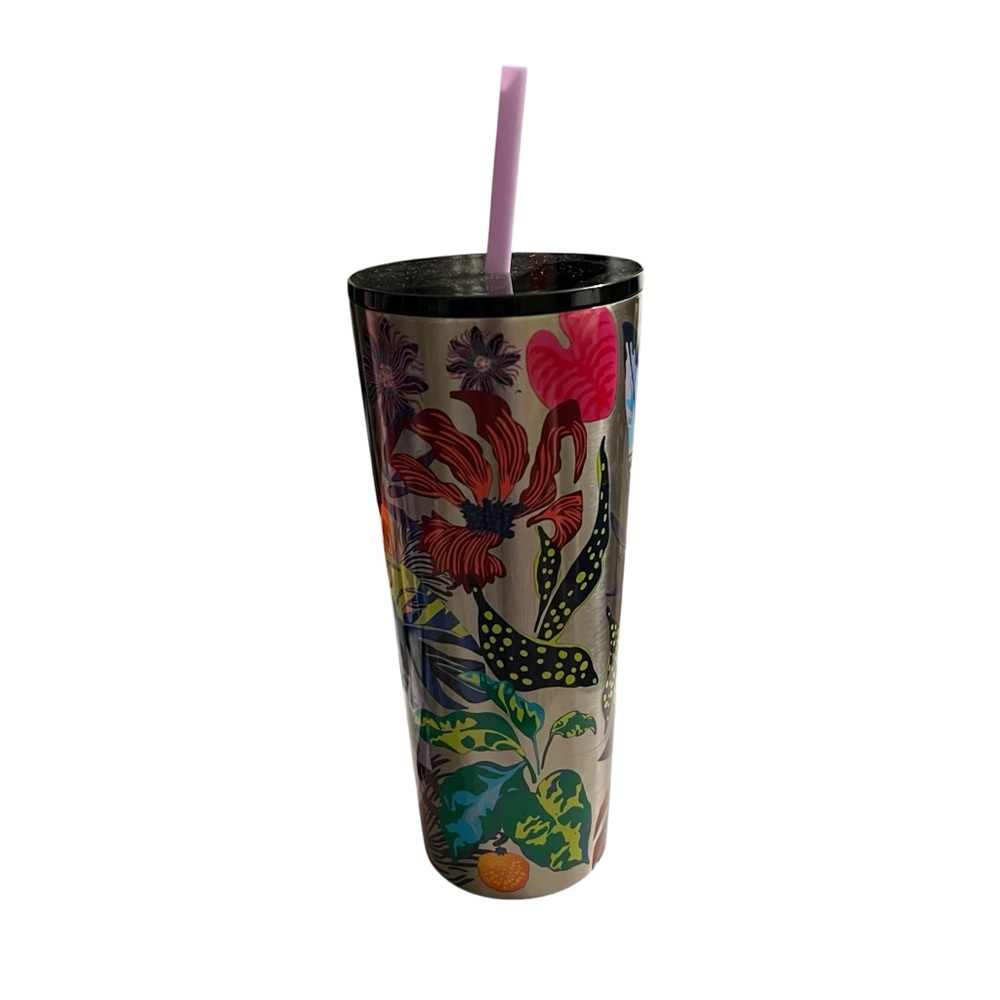Starbucks Floral Tumbler with Blue and Pink Accents